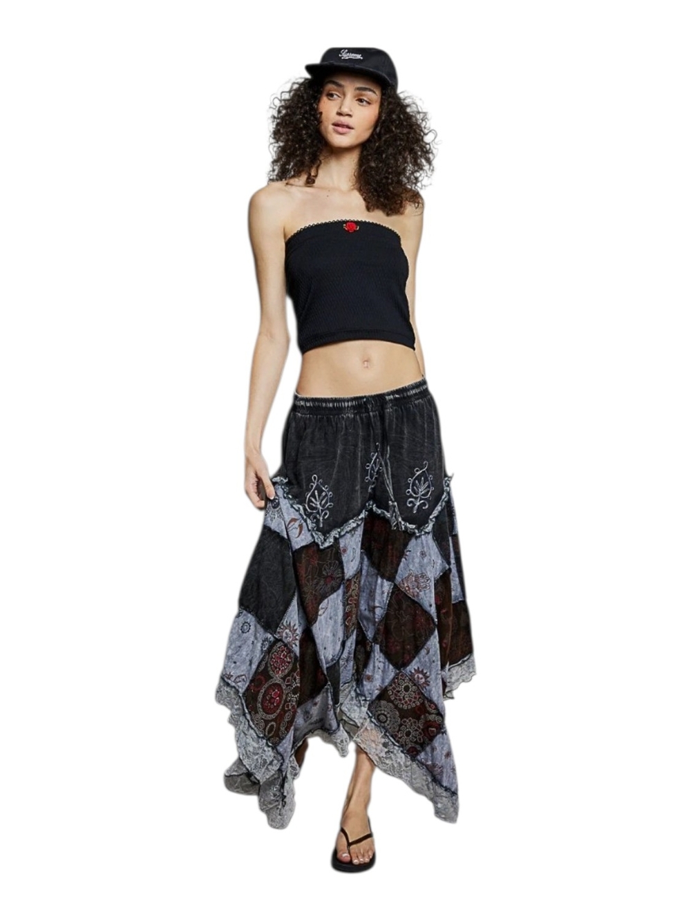 POL Women's Asymmetrical Patchwork Handkerchief Hem Skirt - Black/Gray